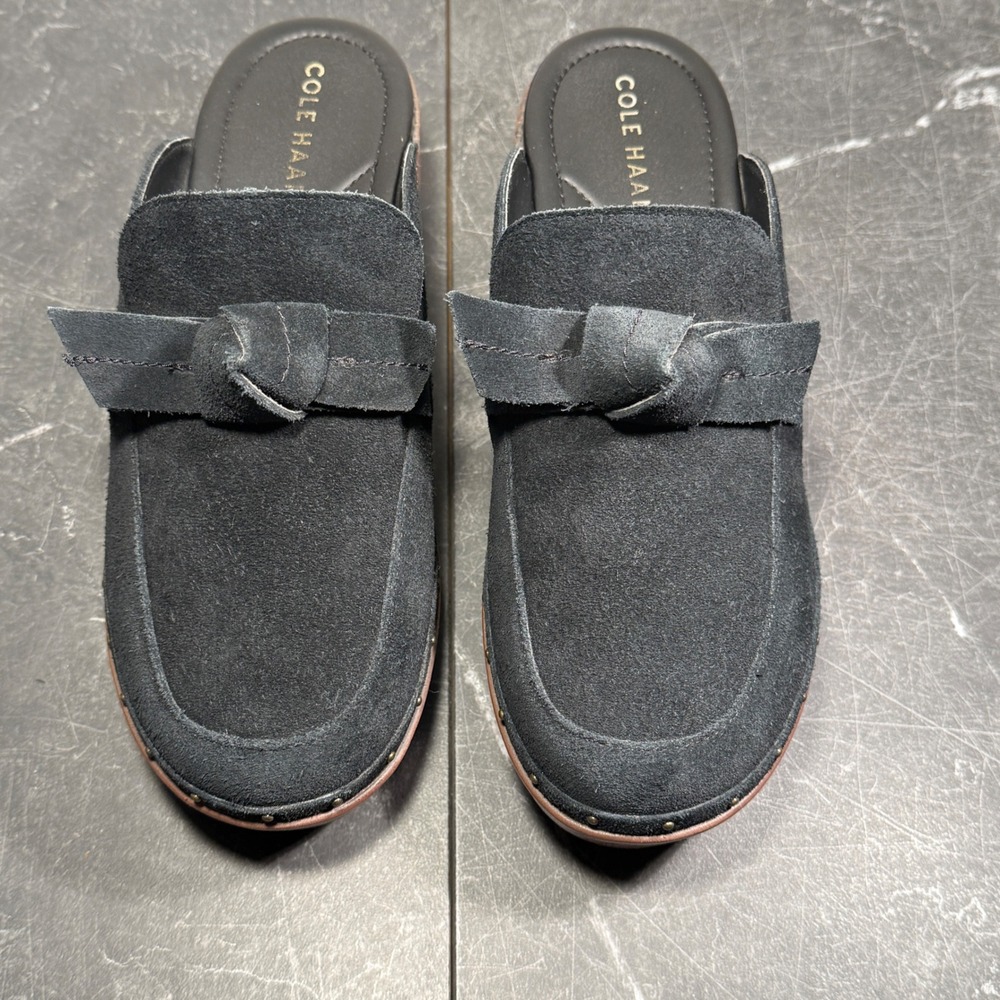 Women Cole Haan Shoes | Size 7.5 | Black Suede Bow Platform Clog Mules